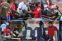صور خروج شريف إكرامي بسبب إصابة بالركبة في مباراة الأهلي والأفريقي