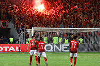 احتفال لاعبي الأهلي بالأهداف الثلاثة في مرمى الترجي التونسي