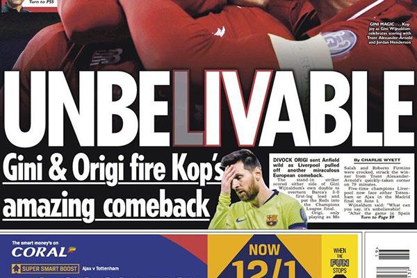 عناوين الصحف بعد فوز ليفربول الكبير على برشلونة بدوري أبطال أوروبا